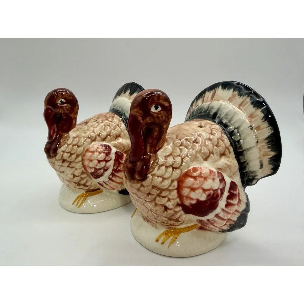Vintage Turkey Toms Salt & Pepper Shakers Japan Thanksgiving Decor Ceramic Set